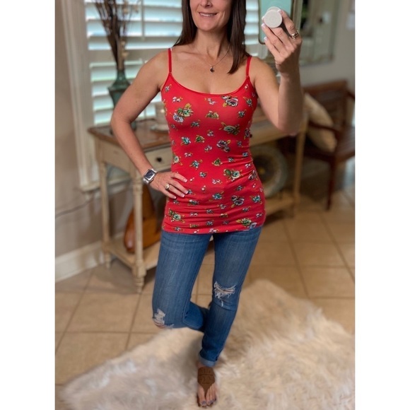 Floral Cami Adjustable Skinny Straps Red 2520 - Picture 2 of 8